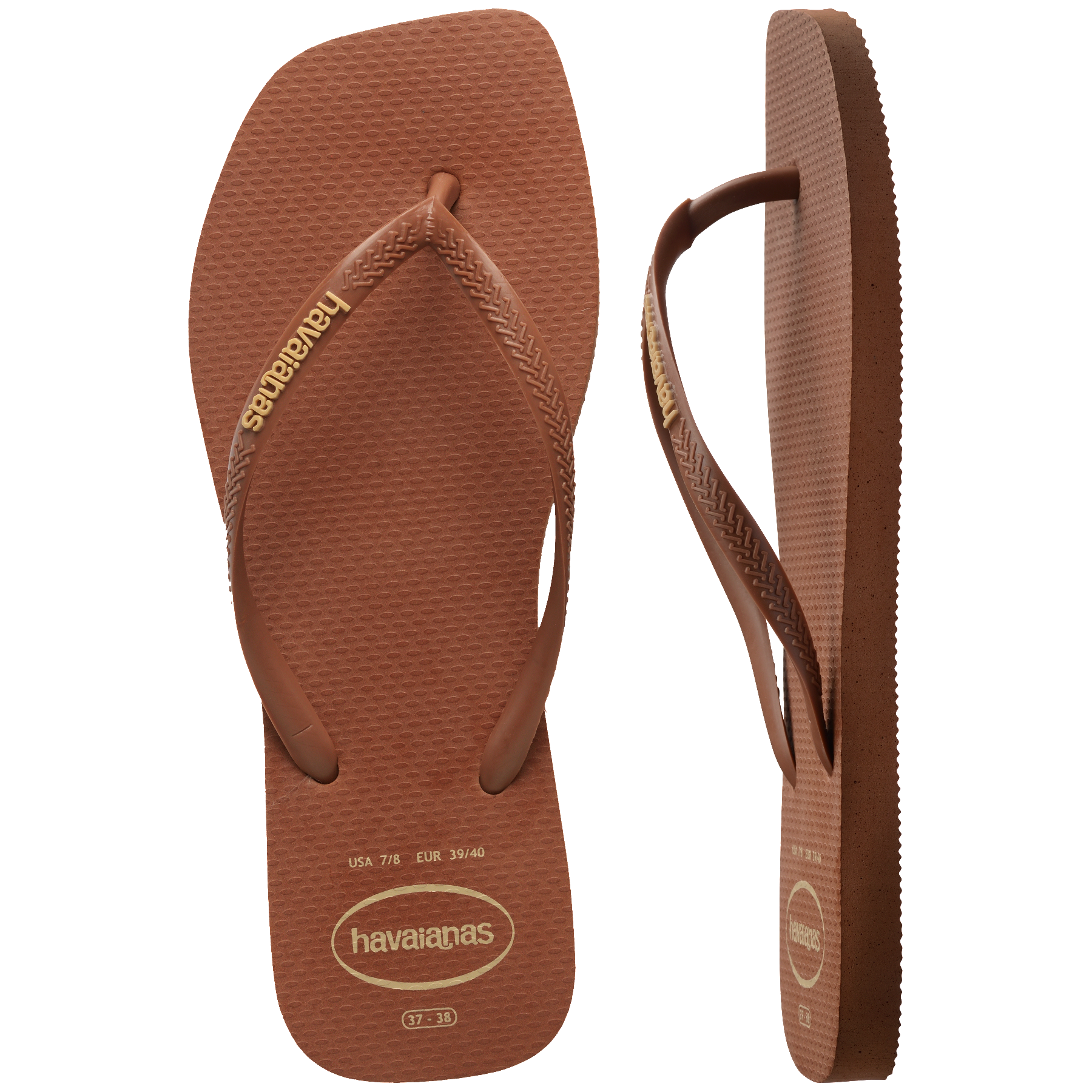 Women's Slim Square Logo Pop Up Flip Flops - RUST