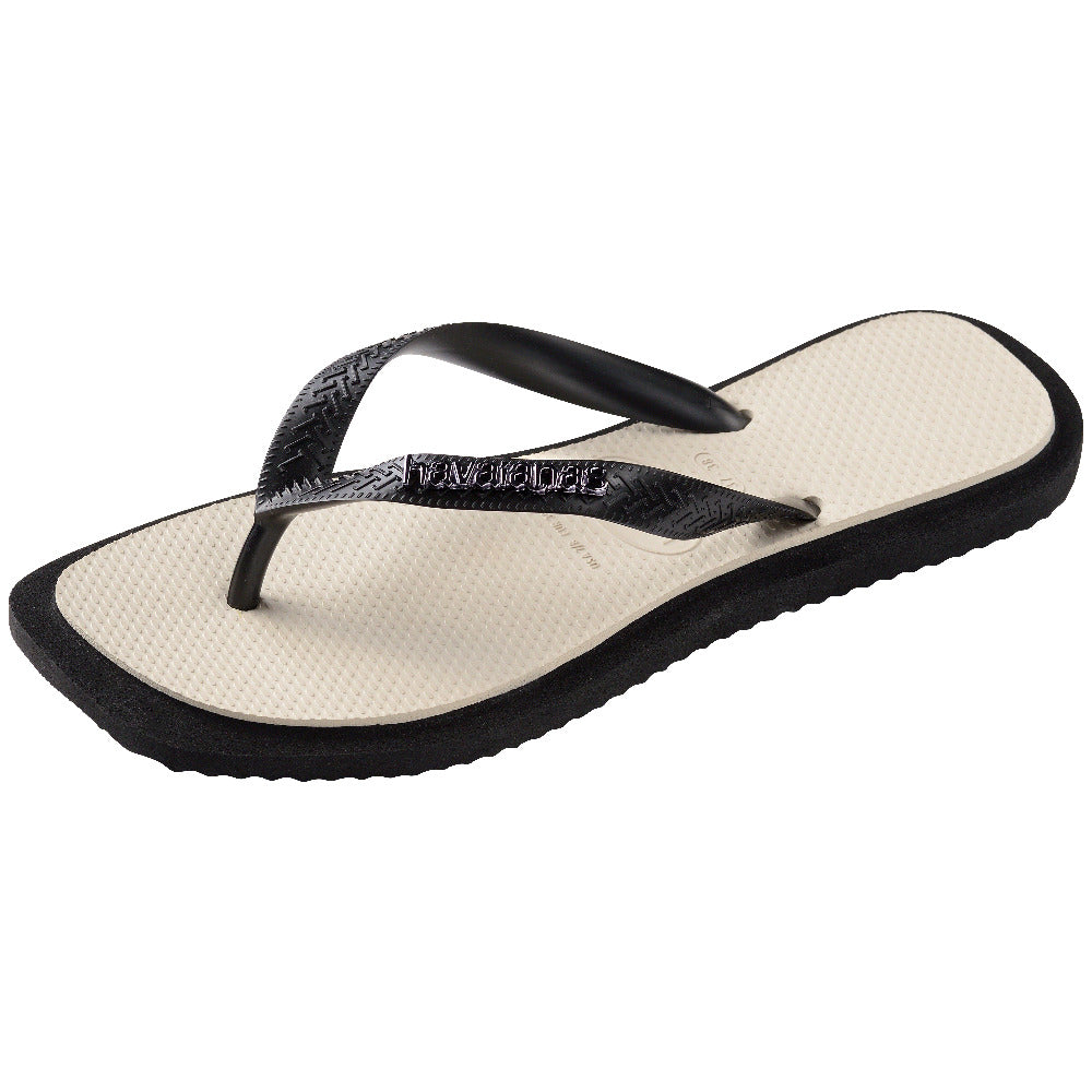 Women's Top Square Fusion Flip Flops - Black
