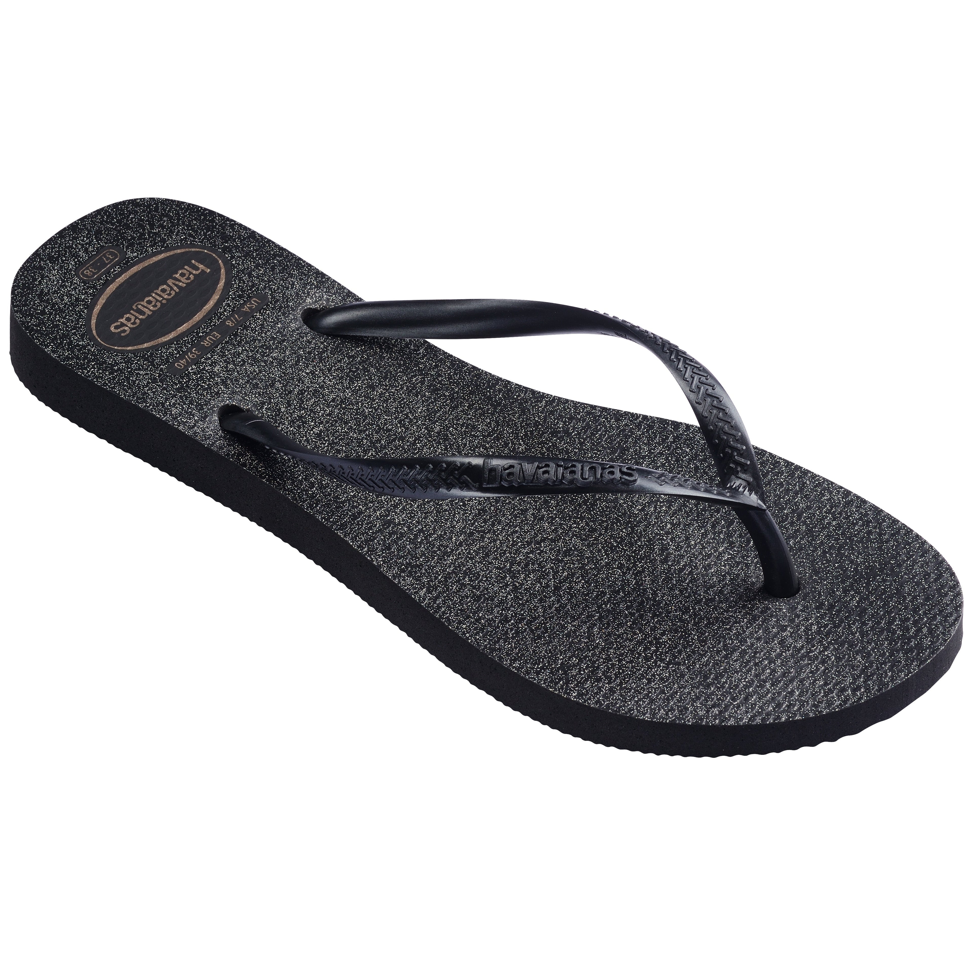 Women's Slim Gloss Flip Flops - Black/Silver/Black