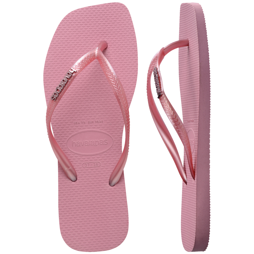 Women's Slim Square Logo Metallic Flip Flops - ROSE CHIFFOM