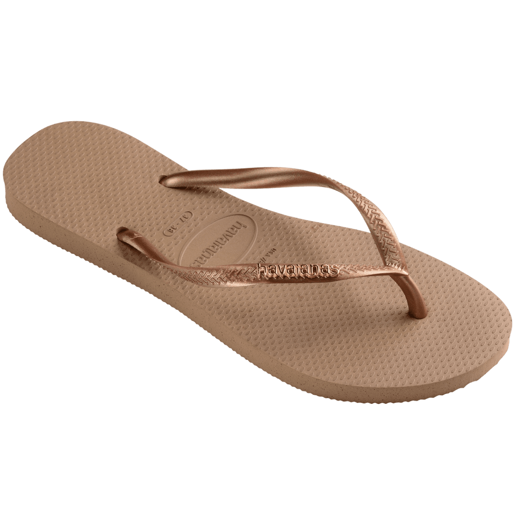 Women's Slim Logo Metallic Flip Flops - Rose Gold
