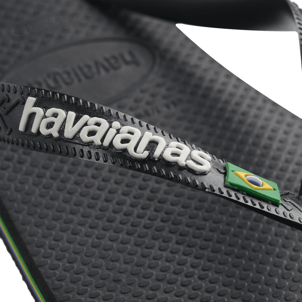 Men's Brazil Logo Flip Flops - Black/Black