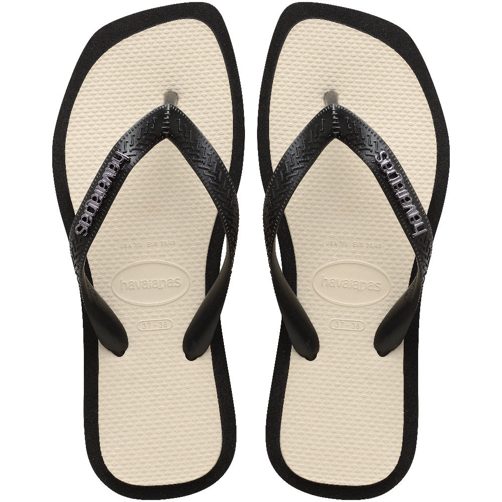 Women's Top Square Fusion Flip Flops - Black